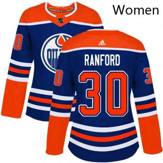 Womens Adidas Edmonton Oilers 30 Bill Ranford Authentic Royal Blue Alternate NHL Jersey